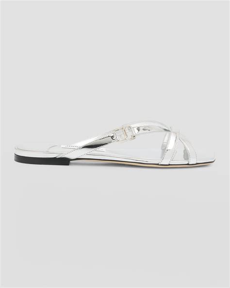 Jimmy Choo Jess Metallic Crisscross Flat Sandals Neiman Marcus