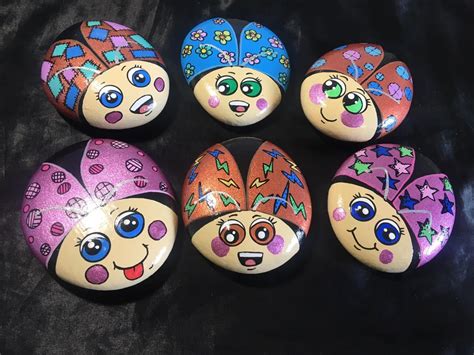 Lady Bug Painted Rocks Painted Garden Rocks Hand Painted Rocks Bee