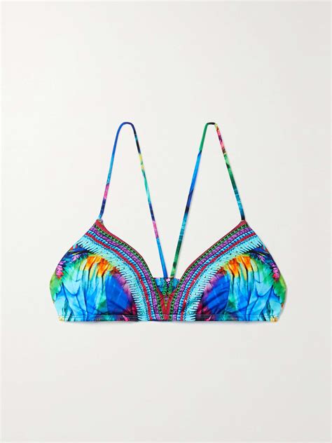 CAMILLA Crystal Embellished Printed Recycled Bikini Top NET A PORTER