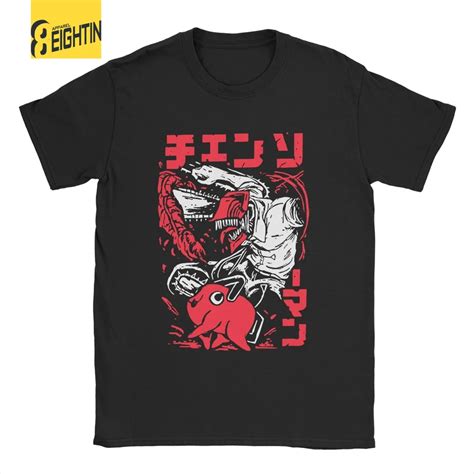 Mens T Shirts Chainsaw Man Anime Denji Casual Cotton Tees Short Sleeve T Shirt Round Collar