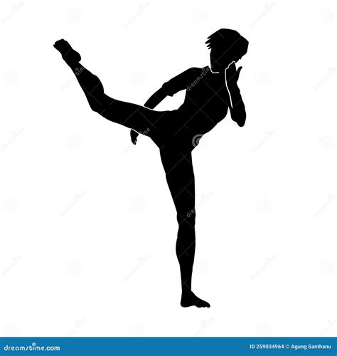 Silhouette Of A Woman Kickboxing Athlete In Action Pose Stock Vector