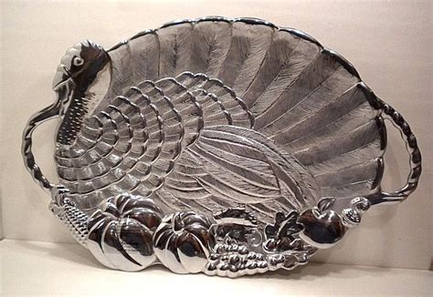 Thanksgiving Turkey Platter 1831 Large Metal New Serving Tray 3d Handle