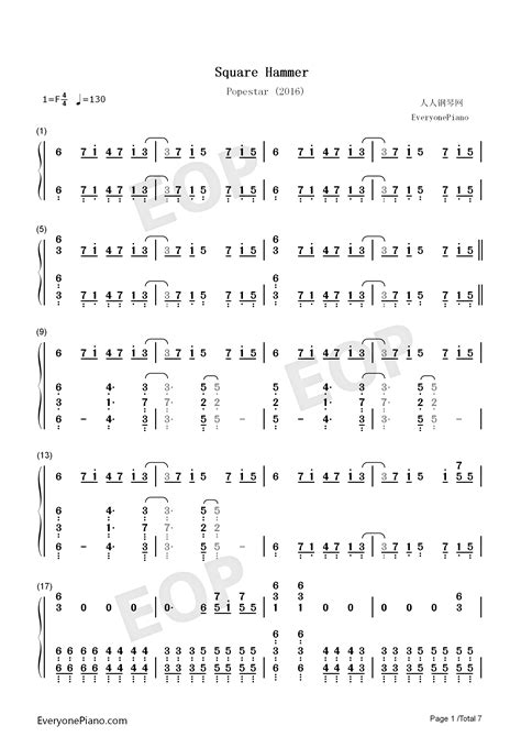 Square Hammer Ghost Numbered Musical Notation Preview