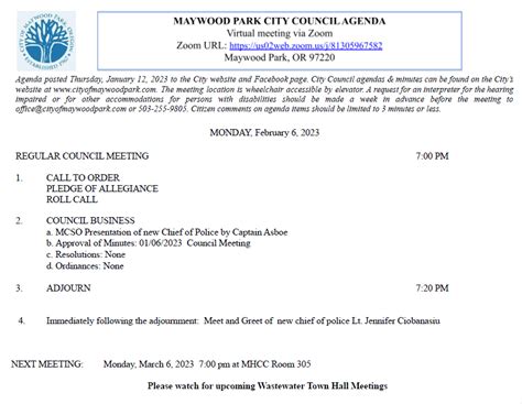 Agenda For City Council Meeting Monday February 6 2023 700 Pm — City