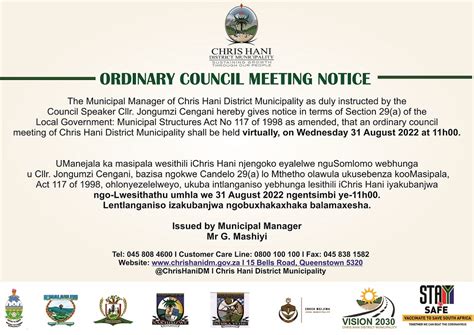 Ordinary Council Meeting Chris Hani District Municipality