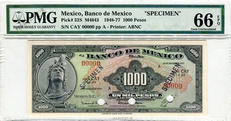 No Mint Mark Mexico Pesos Specimen Banknote Certified Pmg