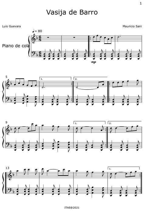 Vasija De Barro Sheet Music For Piano