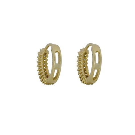 Arete Arracada Oro 14k Stellina Huggies Líneas Zirconia BB