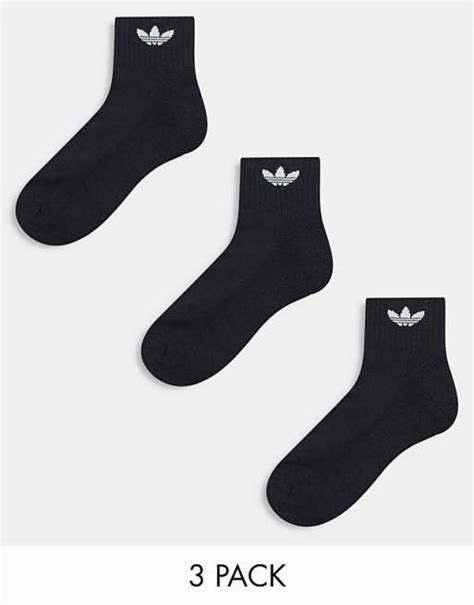 Adidas Originals Adicolor Trefoil 3 Pack Ankle Socks In Black Asos