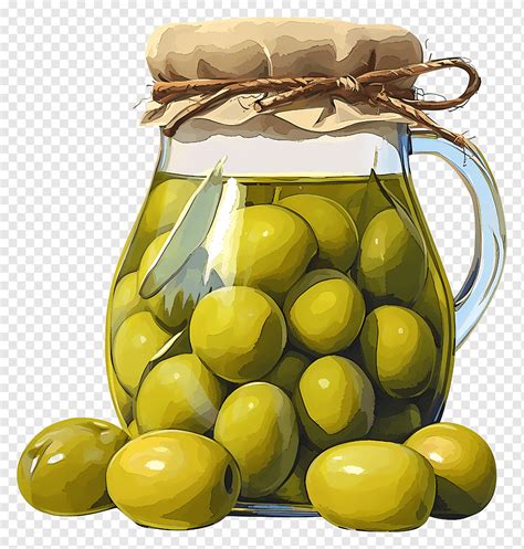 Green Olives In Glass Jar On Table Watercolor Green Olives In Jar