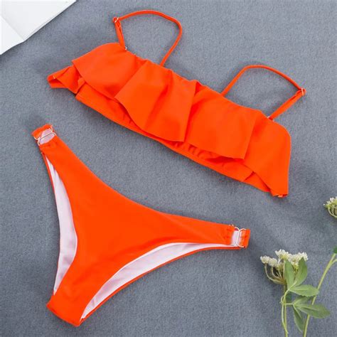 Vrouwen Sexy Solid Strap Ruffle Bikini 2020 Mujer Backless Braziliaanse