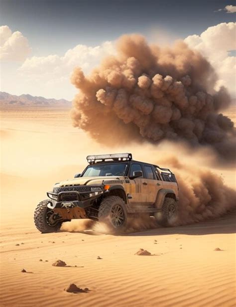 Premium AI Image A Rugged Offroad Vehicle Navigating A Sunbaked