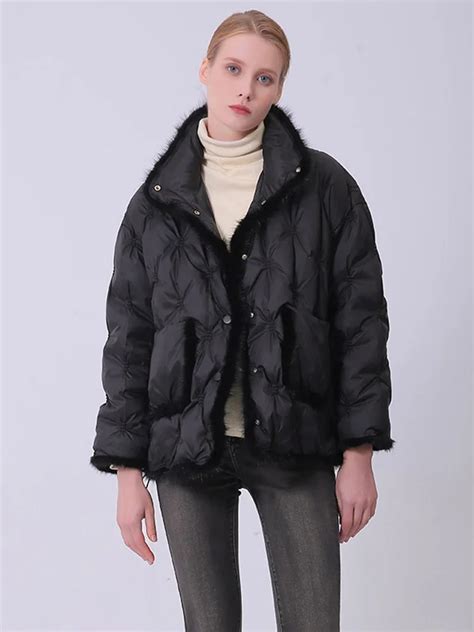 Lagabogy New Winter Women White Duck Down Coat Mink Fur