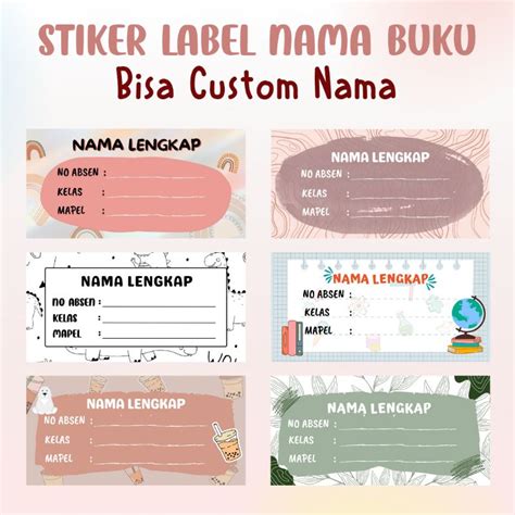 Jual Sticker Label Nama Buku Custom Nama Perlengkapan Sekolah