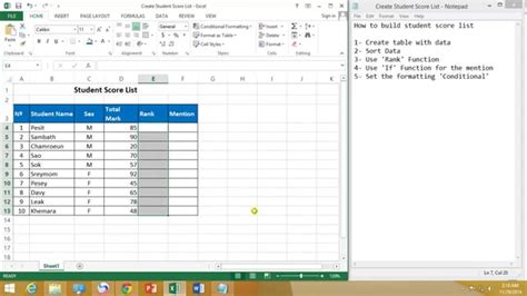 How To Create Student Score List In Excel Youtube