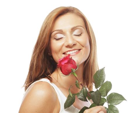 Premium Photo Beautiful Woman With Red Rose Isolated On White