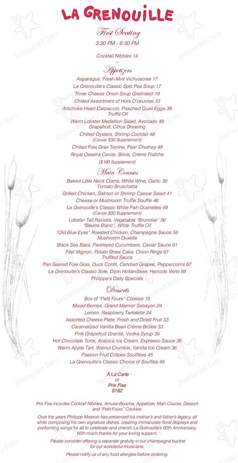 Menu At La Grenouille Restaurant West New York