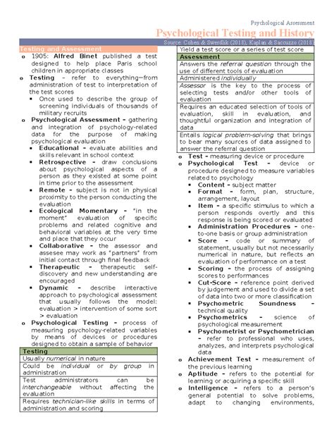 Psych Assess 1 Psych Asses History Psychological Testing And History