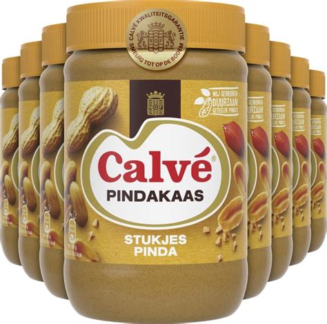 Calvé Pindakaas met stukjes pinda 12 x 650 gram Voordeelverpakking