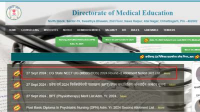 Chhattisgarh Neet Ug Counselling Round Seat Allotment Result