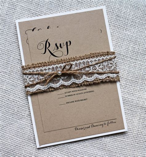 Burlap Wedding Invitation Lace Wedding Invitation Rustic