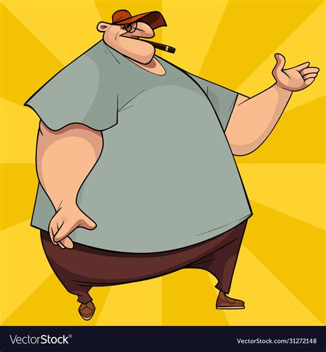 Cartoon Fat Man In A Cap And Cigar His Mouth Vector Image