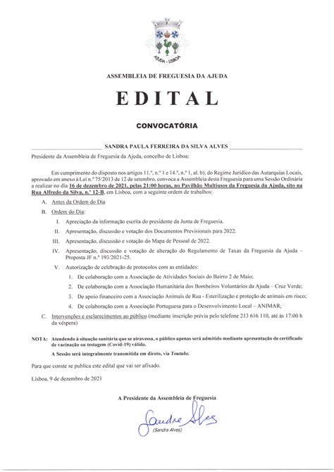 Edital Convocat Ria Assembleia De Freguesia De Dezembro De