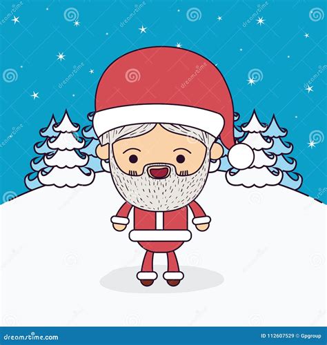 Winter Landscape Background With Full Body Caricature Of Santa Claus