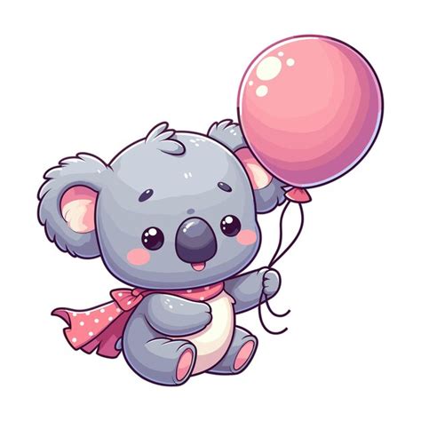 Lindo koala flotando con una ilustración de dibujos animados de globo