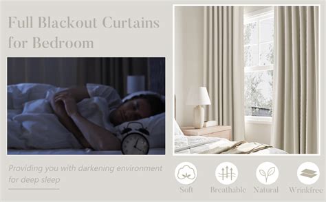 Natural Cream Blackout Curtains For Bedroom Window Back Tab