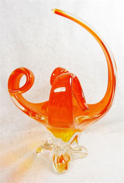 Vintage Orange Art Glass Bowl Vintage Glass Bowl With