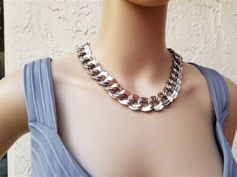 Vintage Monet Chunky Silver Tone Chain Necklace Signed Monet Etsy