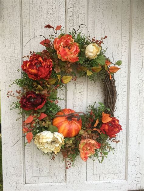 Fall Pumpkin Peony Wreath Fall Wreath For Front Door Autumn Etsy Fall Wreath Creative