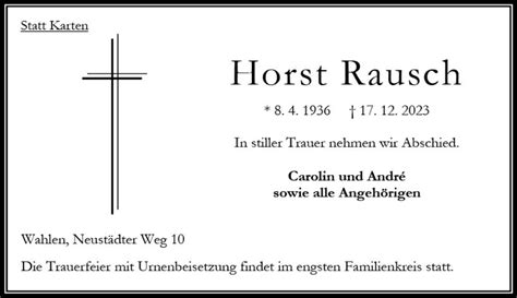 Traueranzeigen Von Horst Rausch Vrm Trauer De