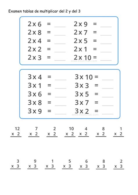 Examen Tablas Del 2 Y 3 Worksheet