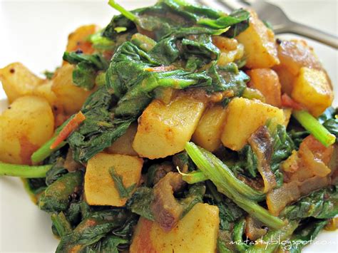 Mztastys Kitchen Savor The Flavor Fried Spinach With Potatoesaloo Palak