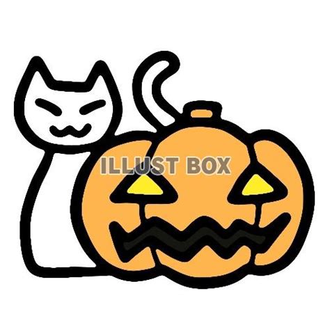 無料イラスト ハロウィンのカボチャと白猫