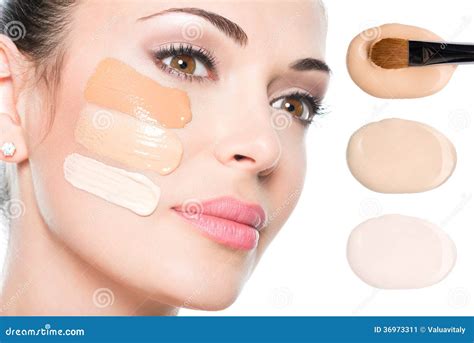 Model Face Of Beautiful Woman With Foundation On Skin Stock Image