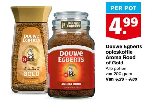 Douwe Egberts Oploskoffie Aroma Rood Of Gold Aanbieding Bij Hoogvliet