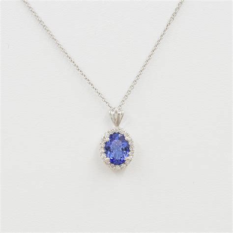 14K Oval Tanzanite Diamond Necklace / Diamond Necklace / Tanzanite ...