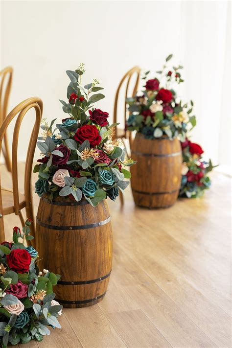 Free Standing Flower Arrangements In Dark Teal Burnt Orange