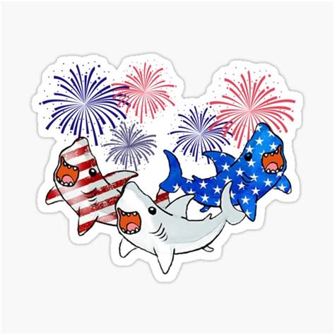 Shark Th Of July American Flag Sticker For Sale By Horrorbrief