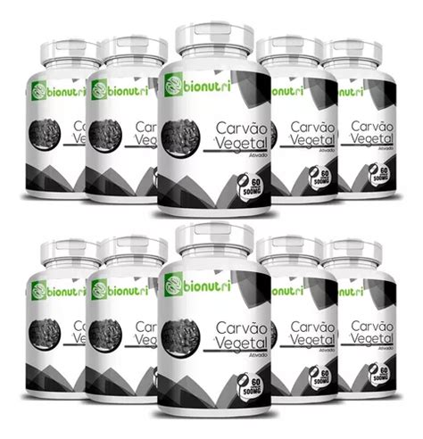 10x Carvao Vegetal Ativado Puro 60caps 500mg Parcelamento Sem Juros