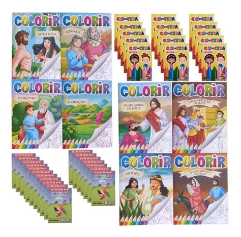 40 Livrinhos Infantil Colorir Biblico 40 Cxs Mini Giz Cera à venda em