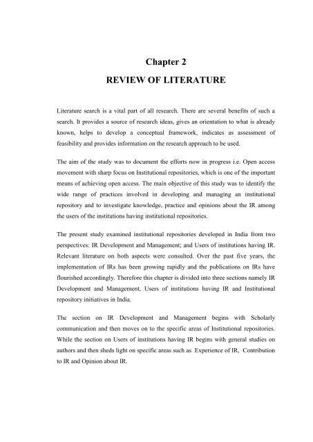 Chapter 2 Review Of Literature Shodhgangainflibnet