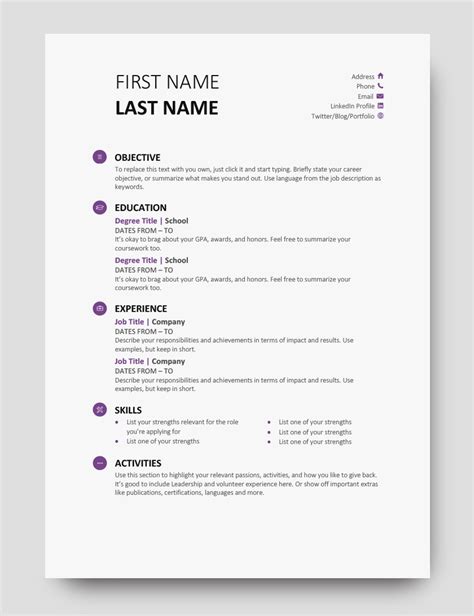 Microsoft Word Resume Template Purple Fetipaper