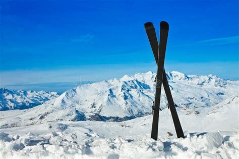 Pair Of Cross Skis In Snow Winter Vacations Royalty Free Stock Photo