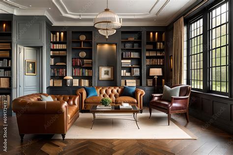 A Cozy And Inviting Home Library With Floor To Ceiling Bookshelves A