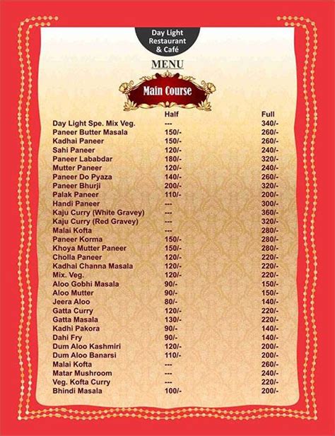 Menu At Daylight Restaurant And Cafe Jaipur