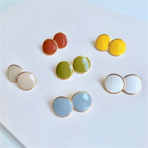 Colorful Stud Earrings Round Enamel Studs Enamel Stud Etsy Stud